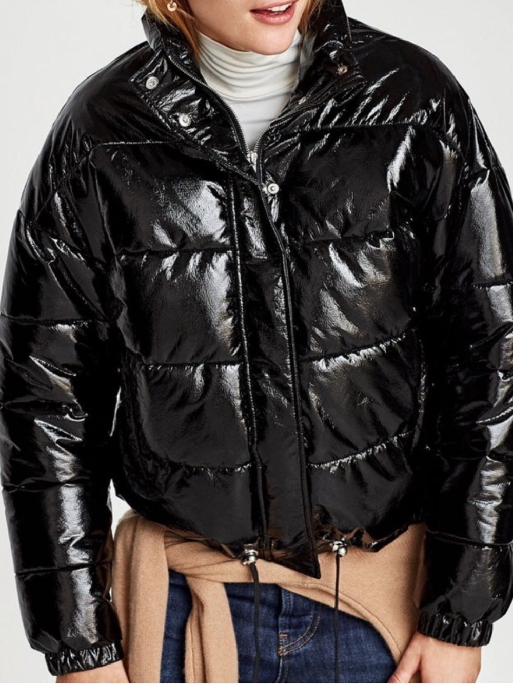 Zara patent black puffer worn once
